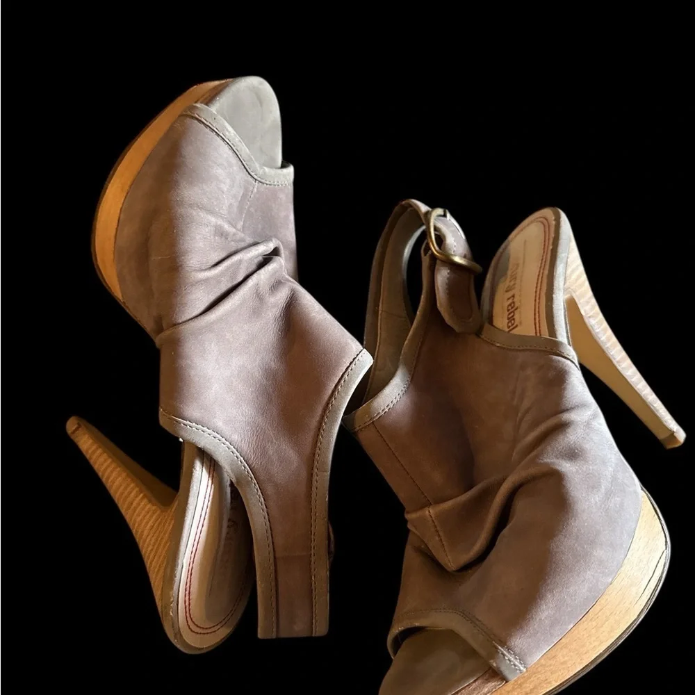 Luxury Rebel Brown Heeled Sandals with Ruched Detailing